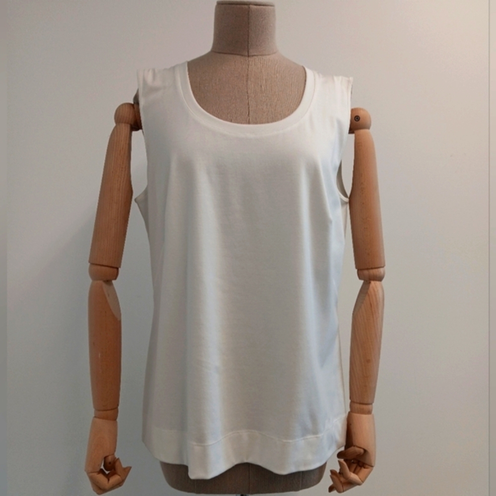 LAFAYETTE 148 NEW YORK White Cotton Rib Scoop Neck Tank - 1X